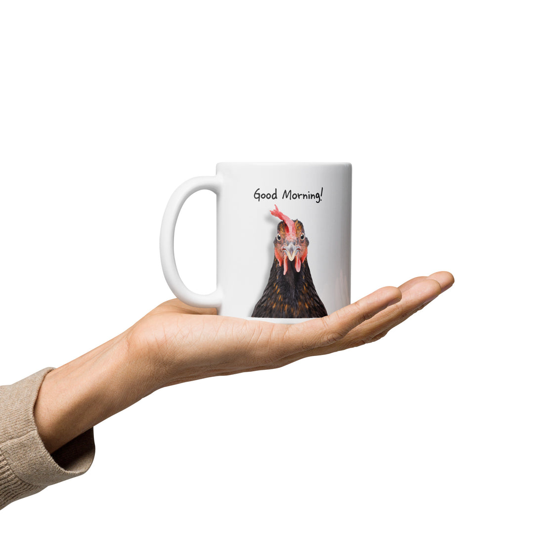 Good Morning! Brown Rooster 11oz Mug – Quirky Ceramic Coffee Mug for Animal Lovers