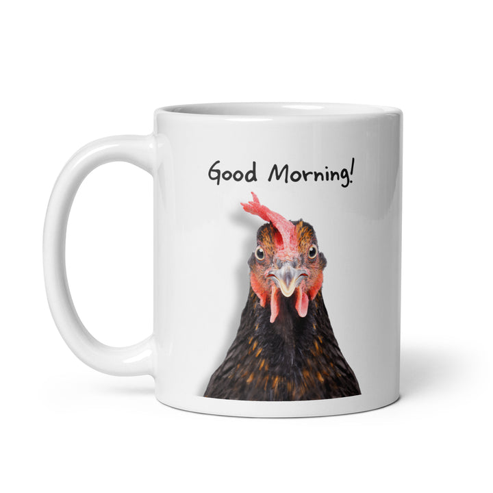 Good Morning! Brown Rooster 11oz Mug – Quirky Ceramic Coffee Mug for Animal Lovers