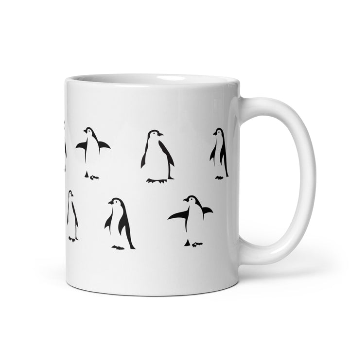 Playful Penguin Pattern Mug – 11oz Black & White Glossy Mug