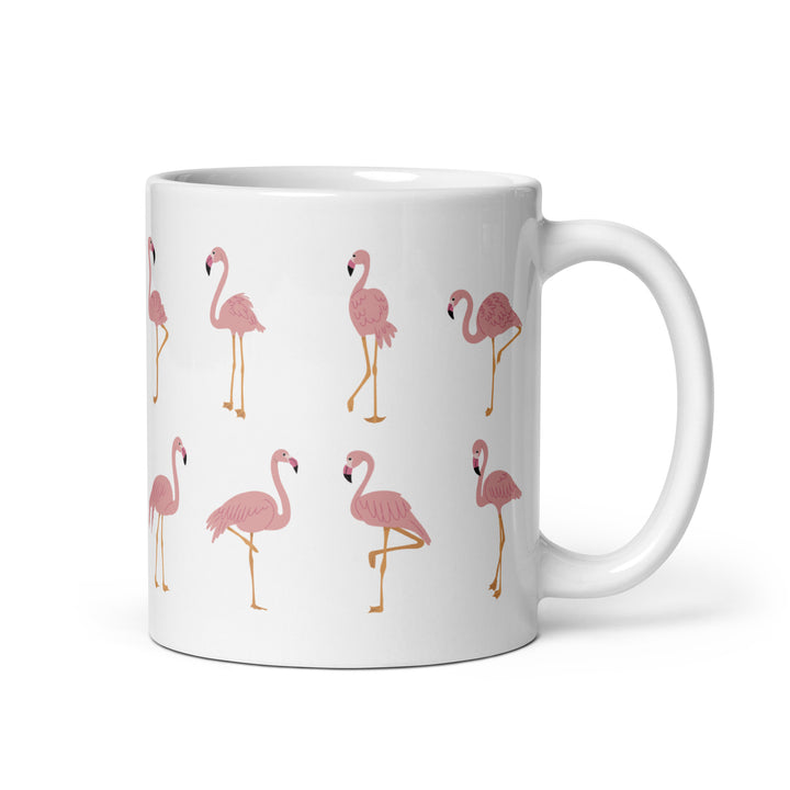 Playful Flamingo Pattern Mug – 11oz White Glossy Mug