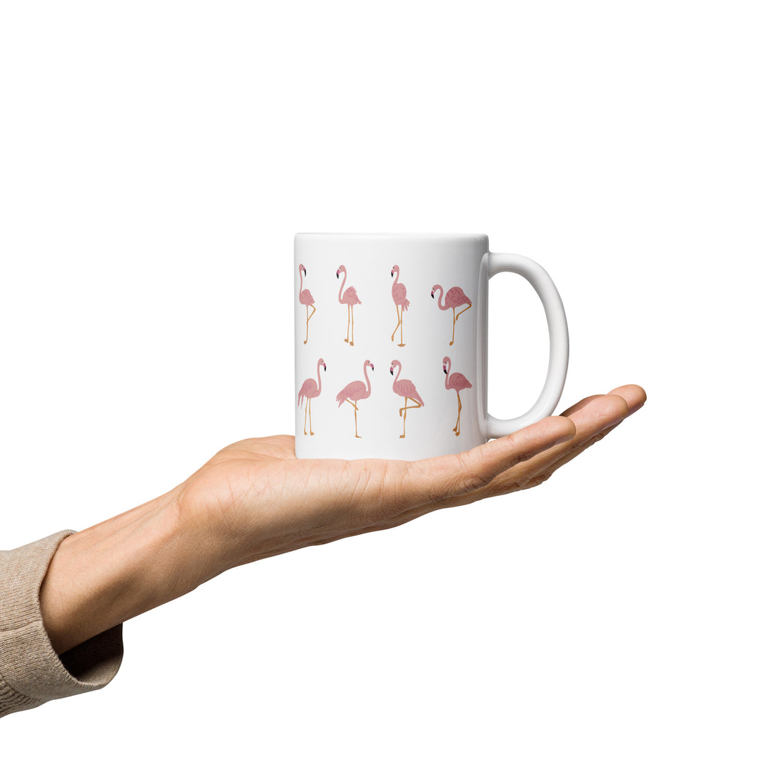 Playful Flamingo Pattern Mug – 11oz White Glossy Mug