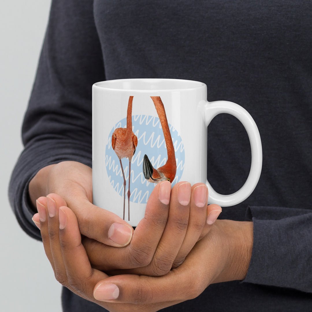 Curious Flamingo Mug – Whimsical Dual-Sided Design