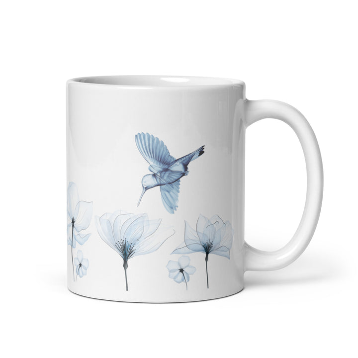 Sheer Blue Hummingbirds & Flowers - 11oz White Mug