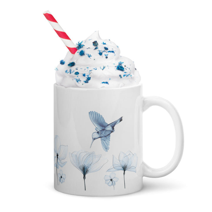 Sheer Blue Hummingbirds & Flowers - 11oz White Mug