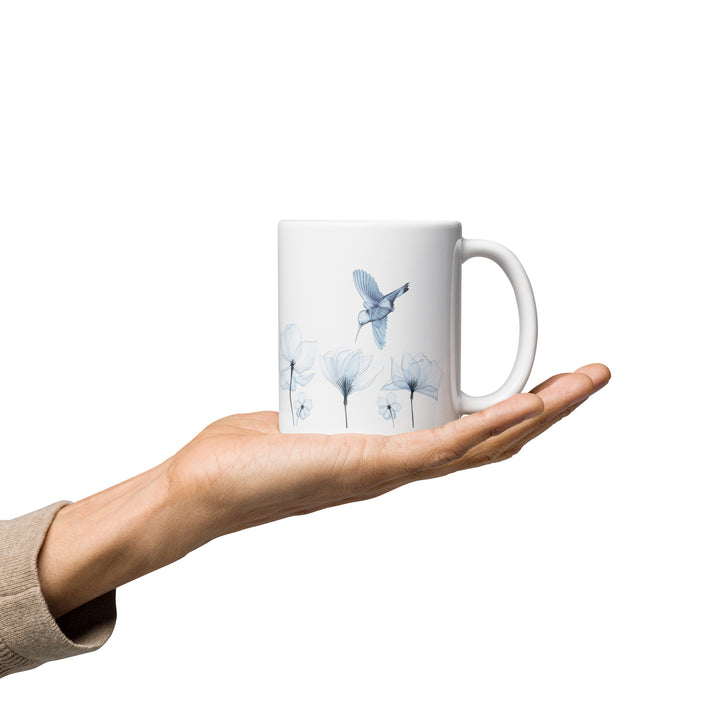 Sheer Blue Hummingbirds & Flowers - 11oz White Mug