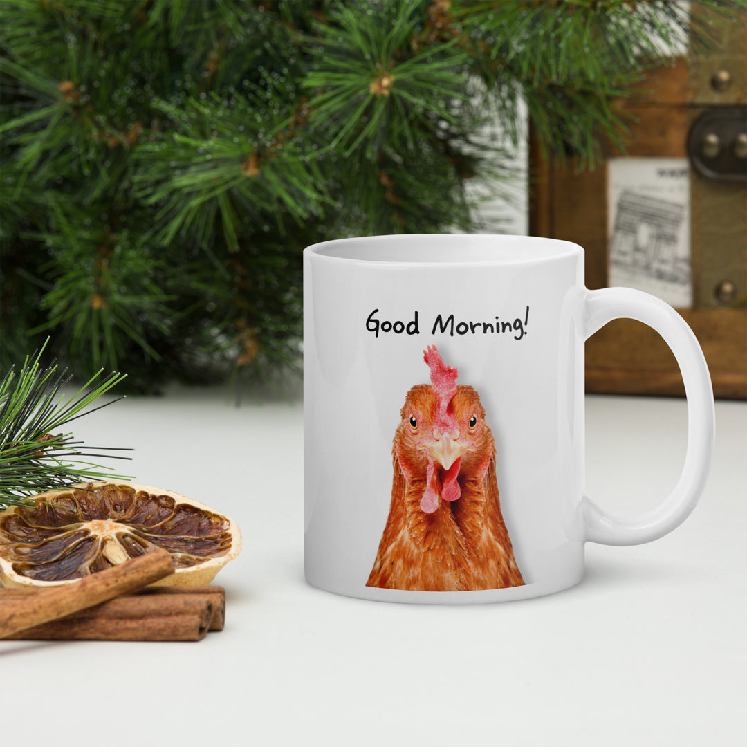 Good Morning! Red Rooster 11oz Mug – Quirky Ceramic Coffee Mug