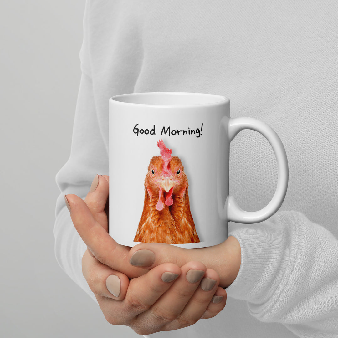 Good Morning! Red Rooster 11oz Mug – Quirky Ceramic Coffee Mug