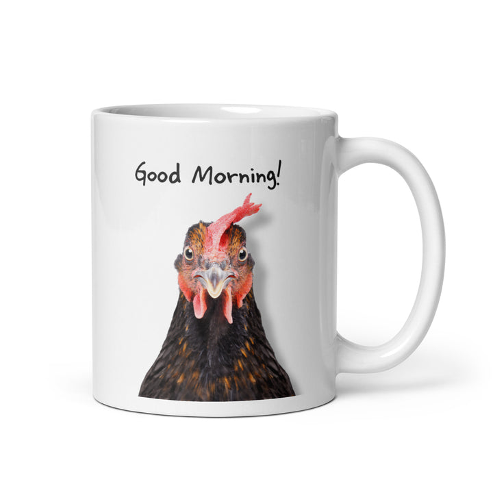 Good Morning! Brown Rooster 11oz Mug – Quirky Ceramic Coffee Mug for Animal Lovers