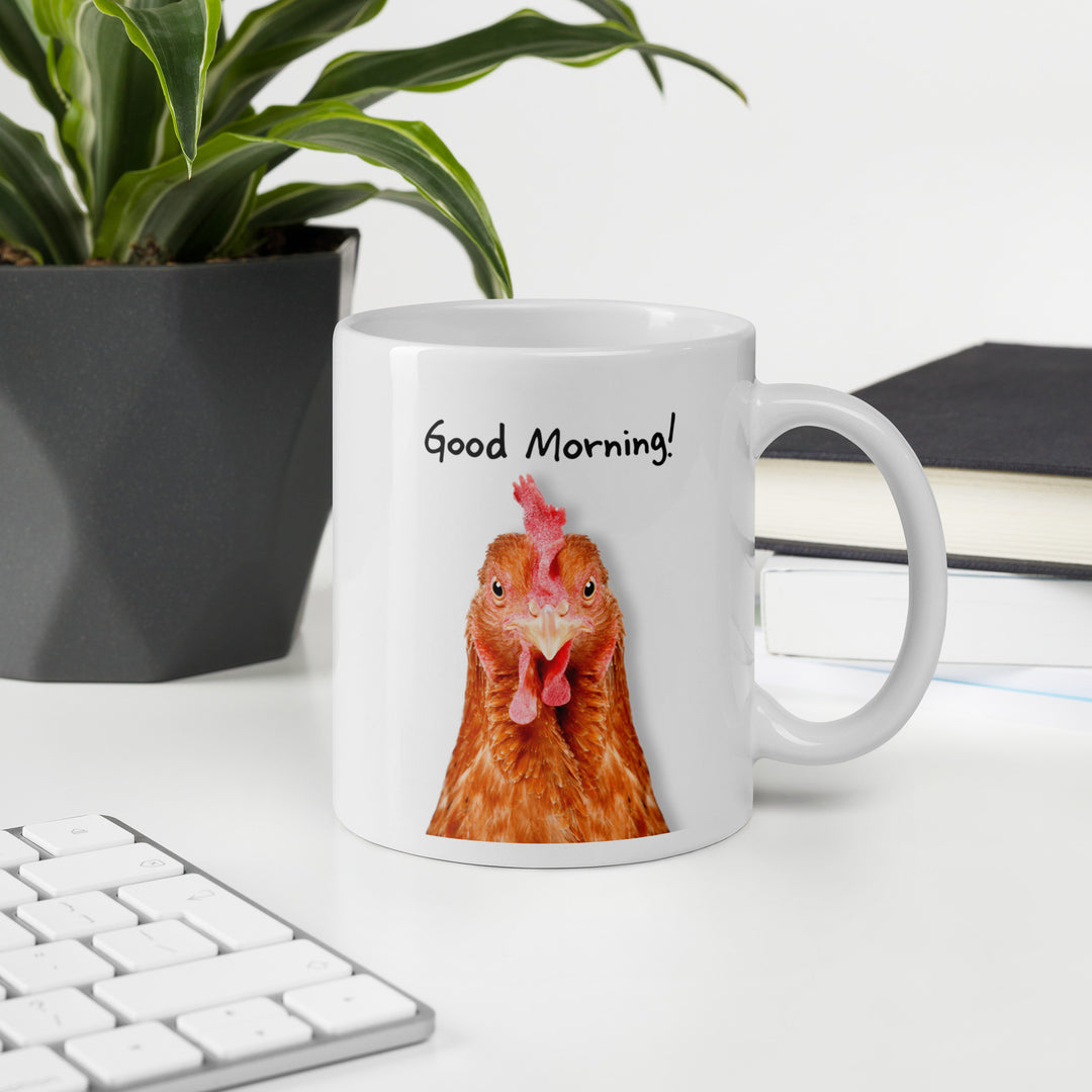 Good Morning! Red Rooster 11oz Mug – Quirky Ceramic Coffee Mug