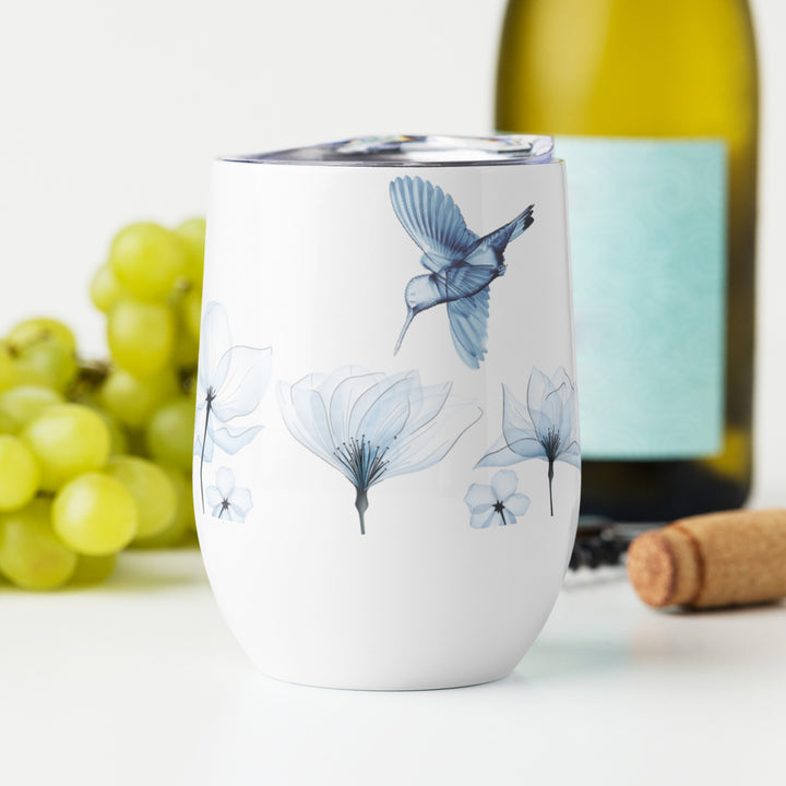 Sheer Blue Hummingbirds & Flowers - 12oz Wine Tumbler