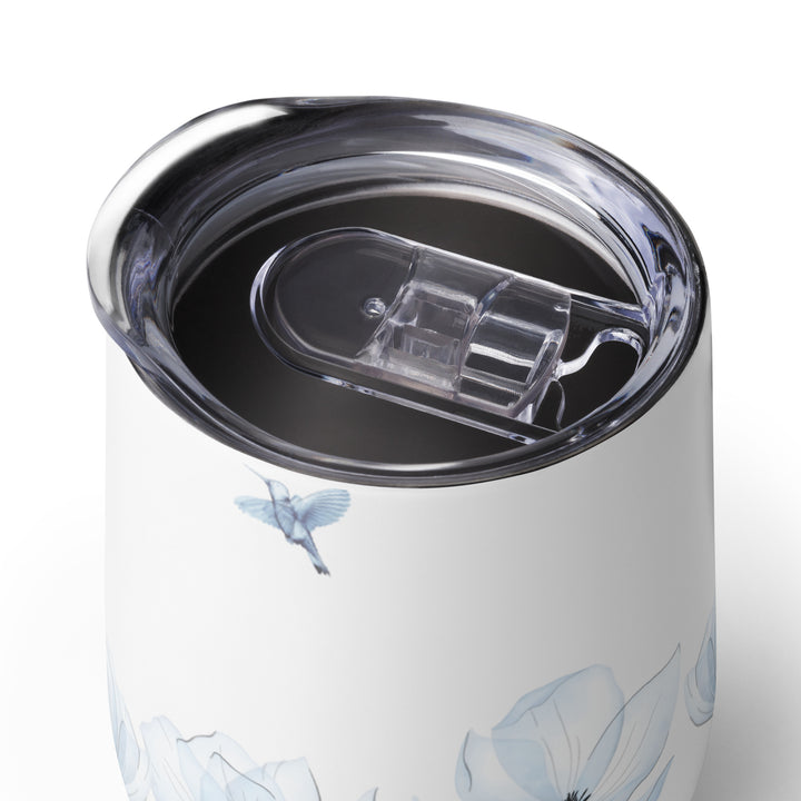 Sheer Blue Hummingbirds & Flowers - 12oz Wine Tumbler