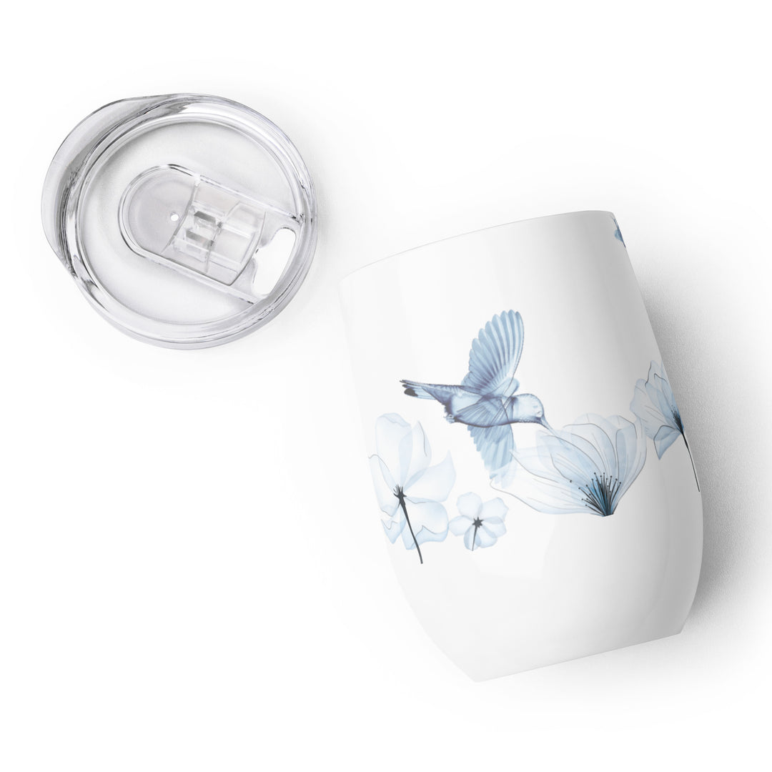 Sheer Blue Hummingbirds & Flowers - 12oz Wine Tumbler